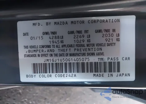 2016 Mazda Mazda6 I Sport z USA, uszkodzony, nr VIN JM1GJ1U50G1405075